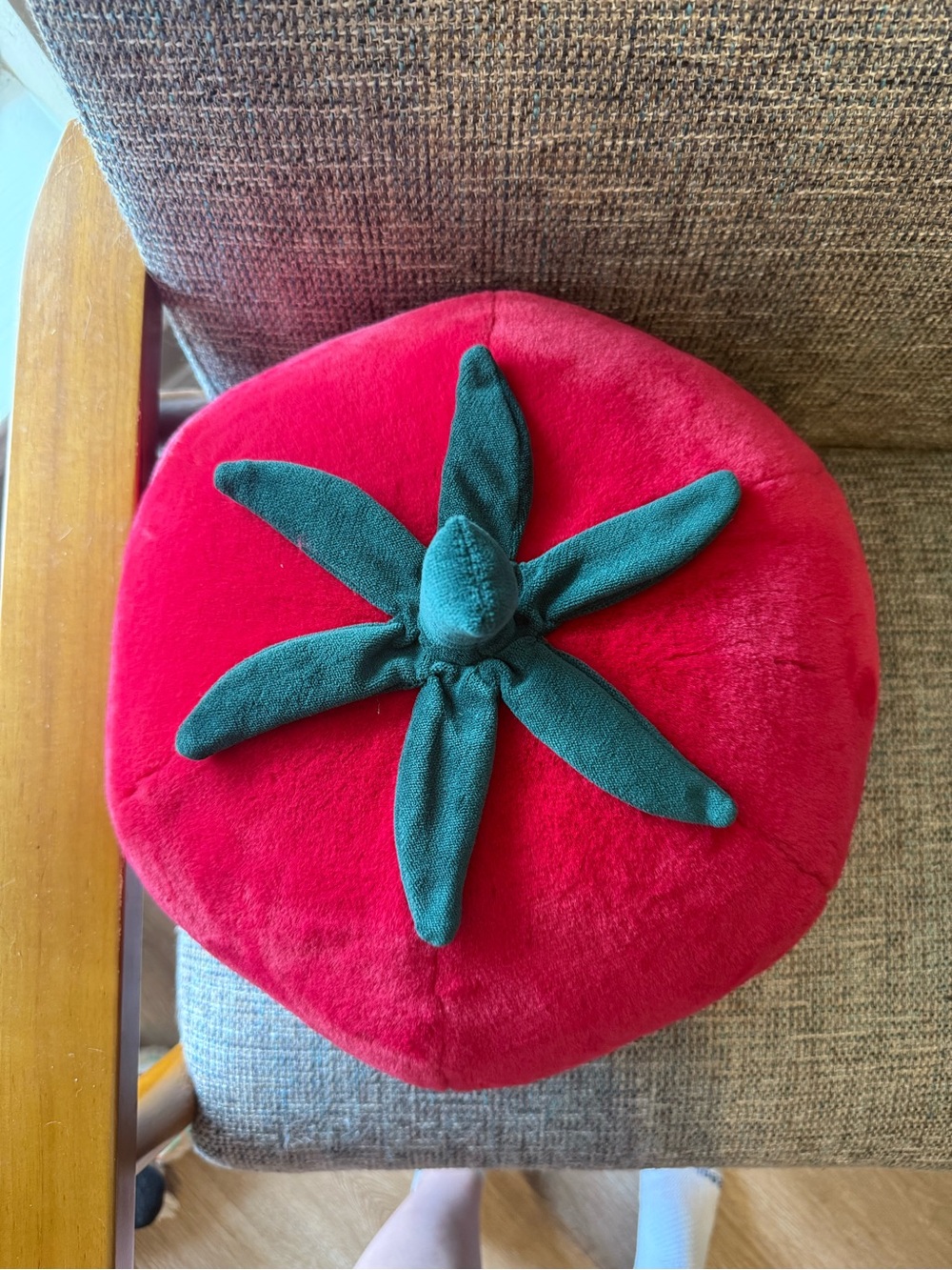 World Market Red Tomato Pillow with Green Leaf Accent